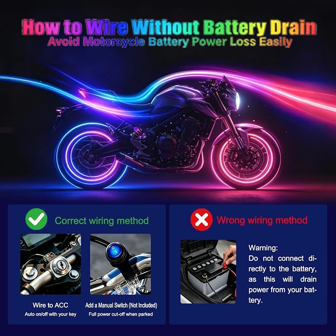 10Pcs Motorcycle LED Underglow Kit, RGB LED Strips Lights with APP Control, Compatible with Harley Davidson, Honda, Kawasaki, Suzuki