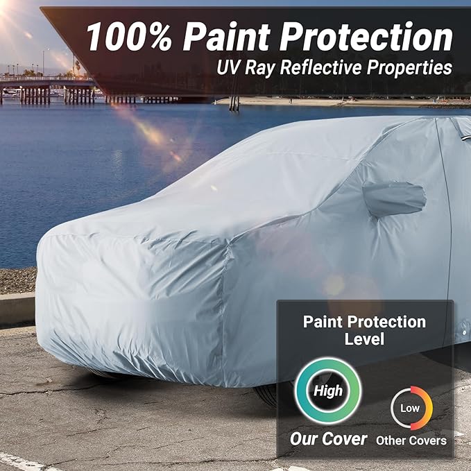 iCarCover 18-Layer SUV Car Cover Waterproof All Weather, UV Sun Protection Full Car Covers for Automobiles, Excursion, Navigator L, Escalade ESV, Suburban, Yukon XL, Size S58 (See Size Chart)