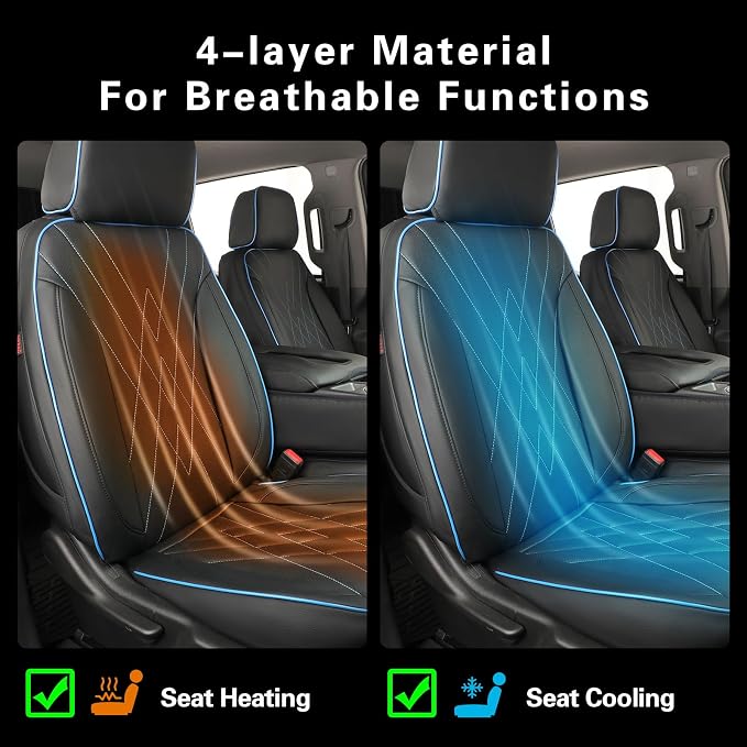 EKR Silverado Seat Covers Custom Fit for (Crew Cab) 2019-2026 Chevrolet Silverado 1500/1500 Limited/HD 2500/3500, Rear Row W/Armrest,Faux Leather (Black with Blue Trim)