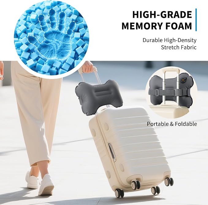 Mixtrend Travel Lumbar Pillow Inflatable Lumbar Support Pillow with Memory Foam, Back Support Pillow for Airplane Long Flight, Essential Travel Support Pillow for Women Men Kids(Chrcoal Grey)