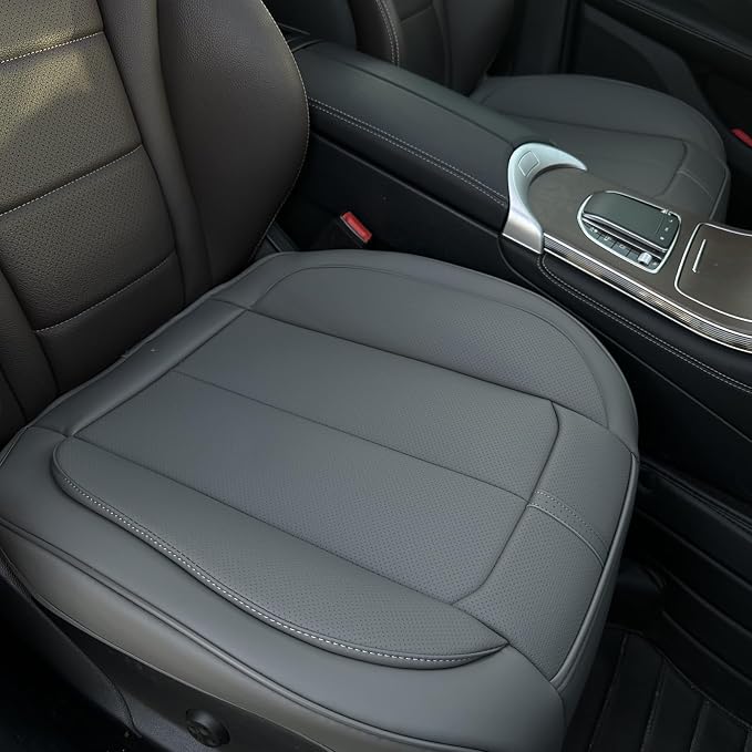 2 Pack Leather Front Car Seat Cover Bottom Only, Anti-Slip Padded Seat Cushion, Full Wrap Seat Protector with Storage Function Universal Fit for Most Cars, SUV, Pick-up Trucks (Grey)