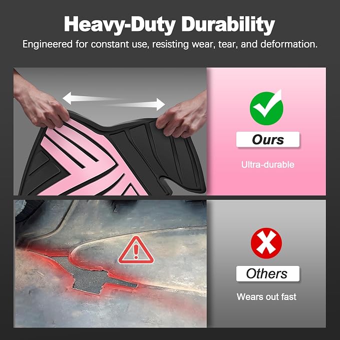 Rubber Floor Mats for Honda Civic Sedan 2016-2021 | All Weather Heavy Duty Car Mats Also Fit for Hatchback 2017-2021 & Coupe 2016-2020, 1st & 2nd Row, Black & Pink