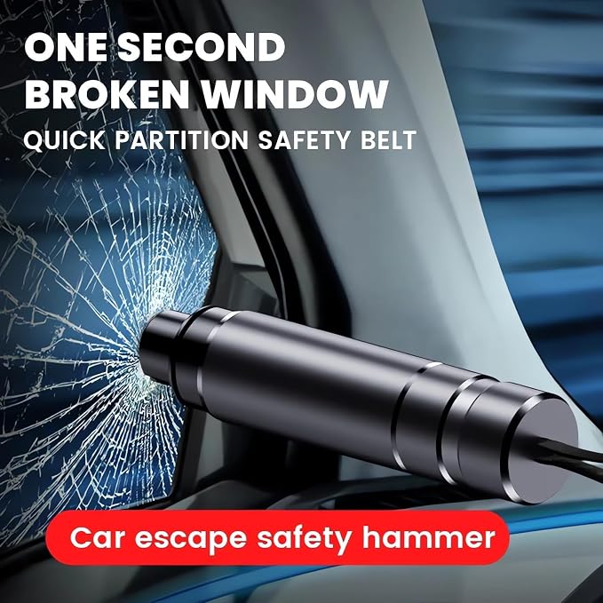 Breeker - Breeker Glass Breaker, Breeker Car Escape Tool, Car Window Breaker with Seatbelt Cutter, for Land and Underwater (Black 4PCS)