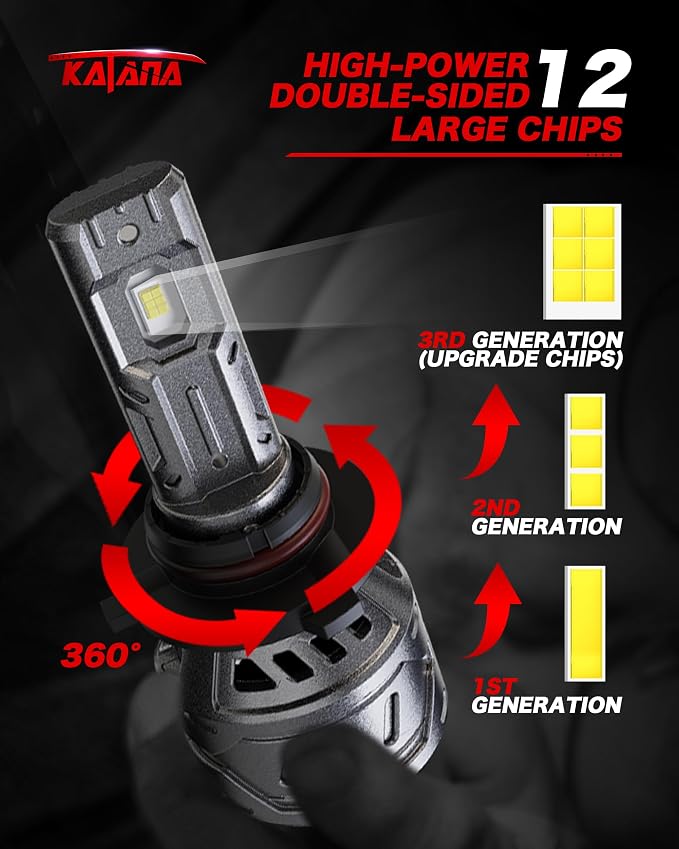 Katana 9005 9006 Bulbs Combo,HB3 HB4 800% Brightness 1:1 MIni Size Fog of 4 | Plug and Play,Cooling Fan,360°Beam Angle,6500K White