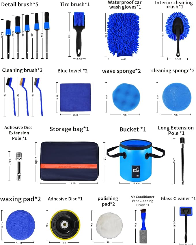 Car Cleaning Kit:40 Pcs Interior Windshield and Window Cleaner Detailing Set;Wheel & Tire Brush;Car Wash Mitt;Cleaning Bucket;Total Care Supplies;Towels;Automotive Tools