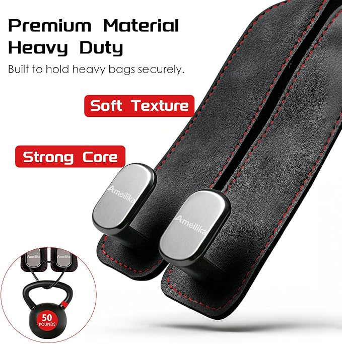 Car Headrest Hook, Car Seat Headrest Hooks and Purse Hook for Car, Leather Seat Back Organizer with Phone Holder, Universal Hidden Storage for SUV/Truck (Black-2Pack)