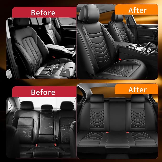 Fit CRV Car Seat Covers Compatible with Honda CRV 2013-2022 2023 2024 2025 2026.Full Coverage Waterproof Leather,All-Weather Seat Cushion Protector-Easy Installation(Full Set 5 Seats, Black)