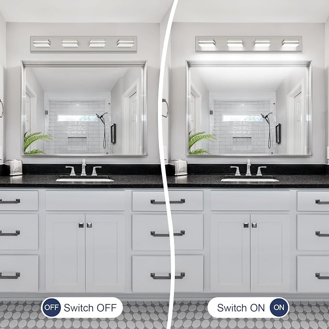 SineRise LED Modern Bathroom Vanity Light Fixtures (4-Light, 30-Inch, Dimmable), Brushed Nickel Modern Acrylic Bathroom Wall Lighting Fixtures Over Mirror (Cool White 6000K)