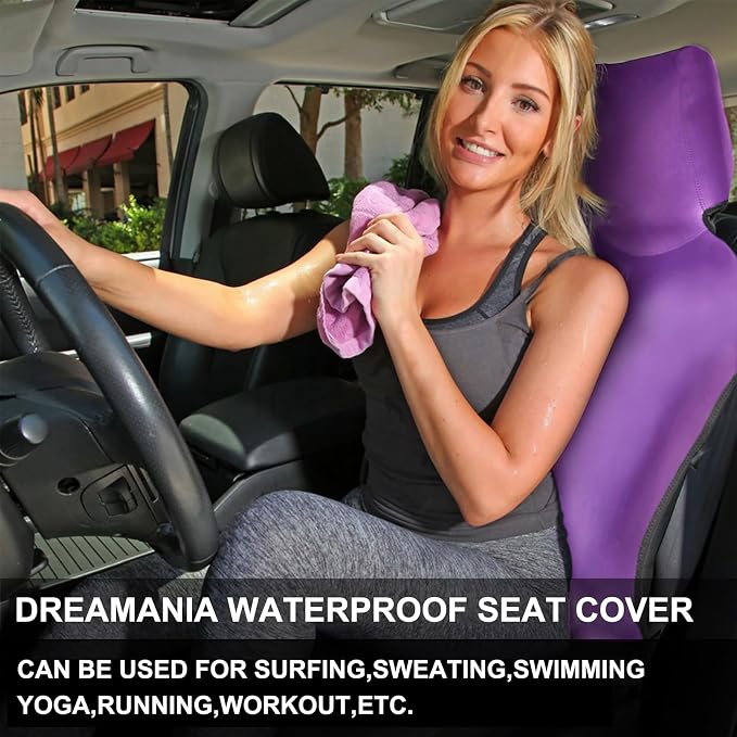 Neoprene Waterproof Car Seat Cover, Purple 2pcs, Non-Slip | Car Seat Protector, Sweat-proof, Universal Fit SUV & Truck, Machine Washable, For Gym, Yoga, Pets, Workout, Beach, Swimming