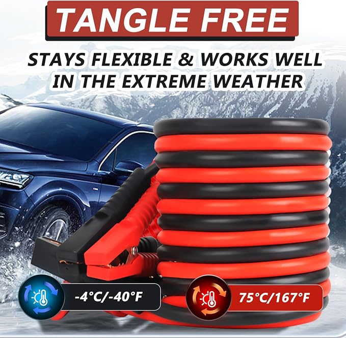 iMeshbean Heavy Duty Jumper Cable, 2/0 Gauge 25FT Automotive Booster Jumper Cables for 12V/24V Car, SUV &Truck Battery, with Strong Clamps & Thiekened Inner Core, Carry Bag and Gloves Included