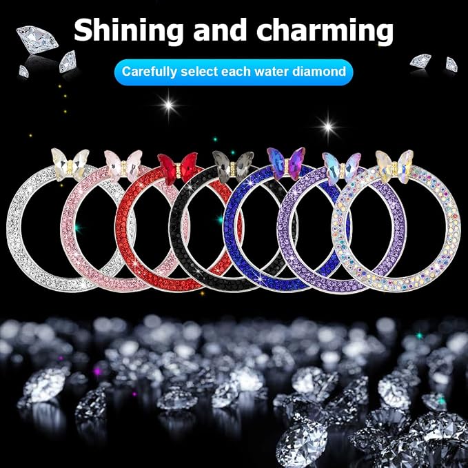 2PCS Bling Car Engine Start Stop Decoration Ring, Crystal Rhinestone Auto Push Start Button Ignition Ring Sticker, Vehicle Decor Accessories for Women Girls, Universal for Vehicles (Purple)