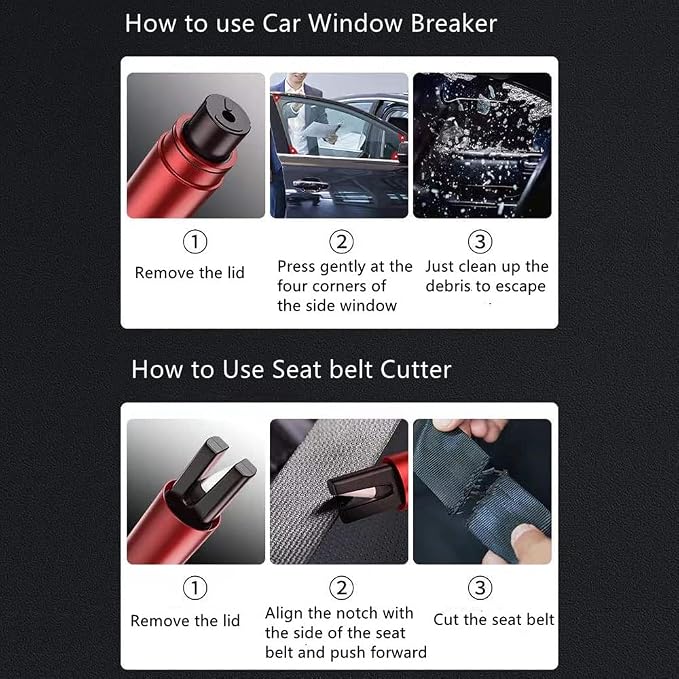 HHXS Car Glass Breaker and Seatbelt Cutter 4 Pack,Car Window Breaker Tool,Portable Car Safety Hammer Escape Hammer with Tempered Glass Sample Universal Safe Hammer Emergency Hammer for Car(Black)