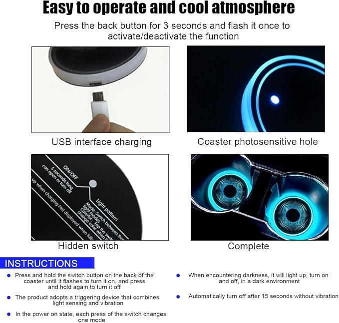 Mandark LED Car Cup Holder Lights, 2PCS Waterproof 7 Colors Changing Vehicle USB Charging Coaster Pad, Auto Interior Atmosphere Lamp Cup Mat Accessories, Universal for SUV Sedan Truck (Olive Strip)
