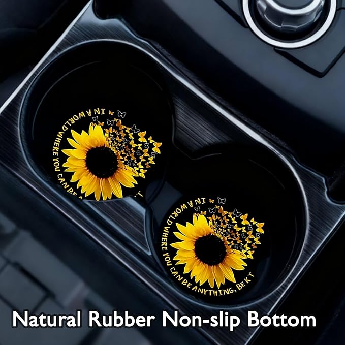 2PCS Rubber Duck Car Cup Holder Coasters Universal Anti-Slip Rubber Mat | Duck Auto Accessories Interior Decor, 2.75" Car Coasters for Cup Holders with Finger Slot, Ducks Gifts for Women Men