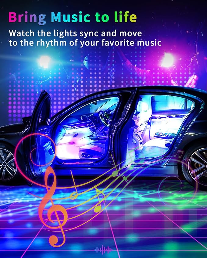 YM E-Bright RGB LED Strip Lights for Car App Control with Remote Led Lights car Interior with Charger Music Sync Under Dash Footwell Neon Lighting Kit w/USB Cable DC 12V
