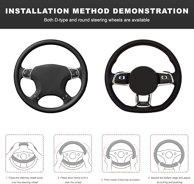 Car Steering Wheel Cover, Breathable Carbon Fiber Wheels Protective Cover Interior Accessories, Universal Anti Slip Protector for Most 14.5-15 Inch Steering Wheels (Black)