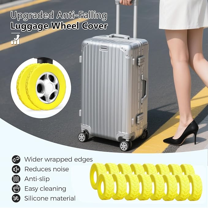 16-Pack Luggage Wheel Covers, Luggage Wheel Protector Covers for 2-2.4 inches Wheels Suitcases,Anti-Scratch & Noise Reduction Design, Silicone MaterialDurable Travel Case Accessories(16, Yellow).
