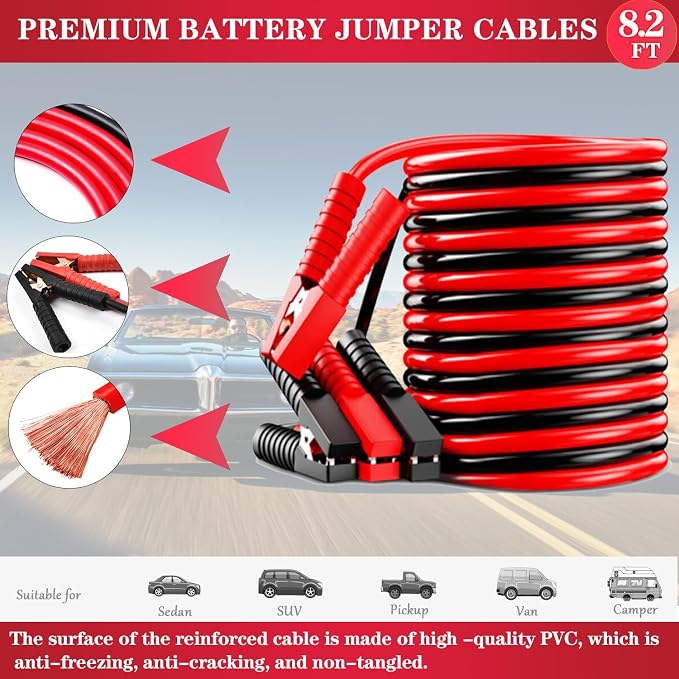 Car Roadside Emergency Kit, with Jumper Cables Headlamp Car Safety Kits | Car Emergency Kit with Tow Rope Folding Shovel, Safety Hammer Etc. Emergency Roadside Kit for Car Gifts for New Drivers