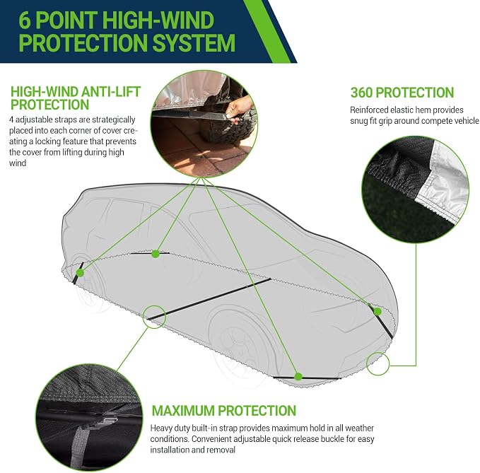 Season Guard Ultimate Plus Car Cover,100% Waterproof Aluminium with Cotton Fleece and Breathable Fabric with Two Extra 19.6ft Windproof Tie Down Straps,Fits Cars up to 200"
