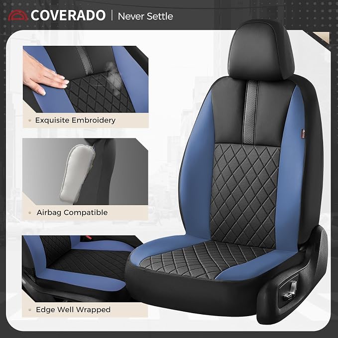 Coverado Car Seat Covers Front Pair, Automotive Leather Seat Covers for Car,Universal Fit Front Back Seat Cover, Non-Slip Waterproof Breathable Car Seat Protector