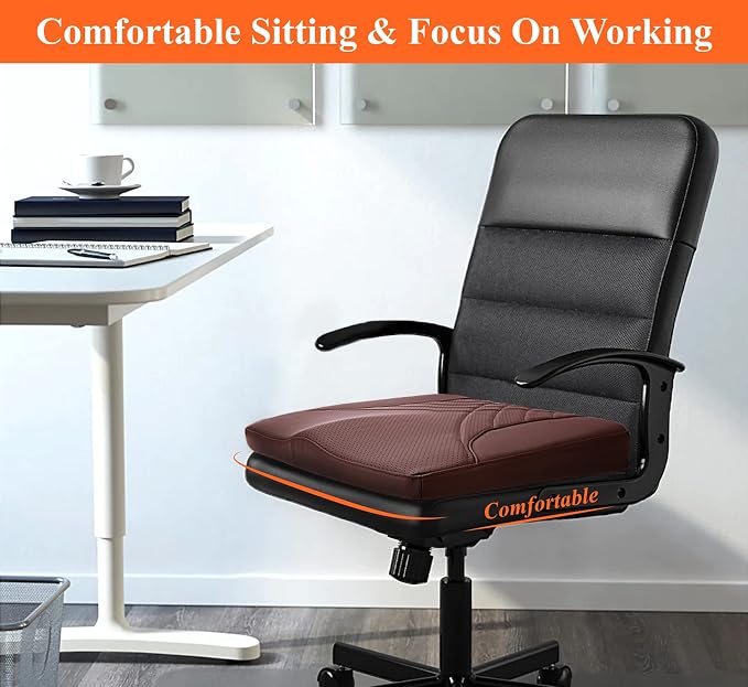 kingphenix Premium Car Seat Cushion, Memory Foam Driver Seat Cushion to Improve Driving View- Coccyx & Lower Back Pain Relief - Seat Cushion for Car, Truck, Office Chair (Leather Brown)