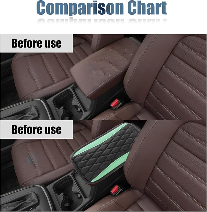 Car Center Console Cover, Universal Leather Waterproof Armrest Seat Box Cover Protector, Comfortable Car Decor Accessories Fit for Most Cars, Vehicles, SUVs-Light green