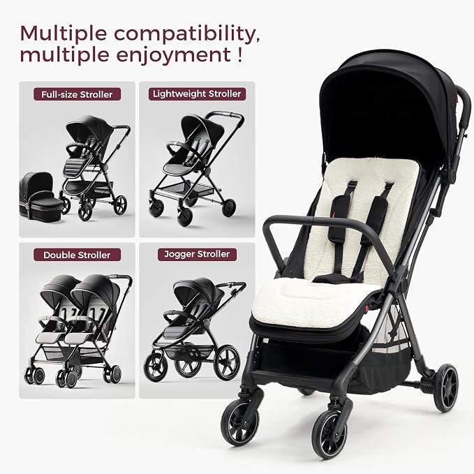 Momcozy Reversible Stroller Cushion | Universal Breathable Stroller Liner | Winter Warm Car Seat Liners | Crib Carriage Cushion Pad | Plush for Winter Use &Soft Fabric for All-Season Comfort