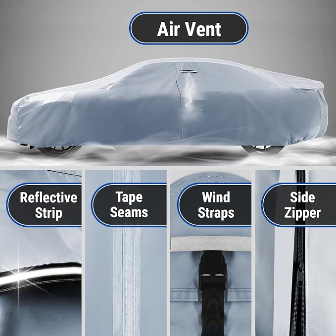 iCarCover 18-Layers Premium Universal Fit Car Cover Waterproof All Weather Sun Rain Snow UV Protection Outdoor Indoor Full Exterior Car Covers for Automobiles Sedan Hatch Coupe Fit for 174-178 inch