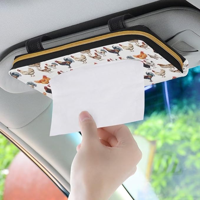 PU Leahter Tissue Box Sun Visor Napkin Holder Rooster Hanging Sun Visor Napkin Holder Easy to Install Easy Fixed