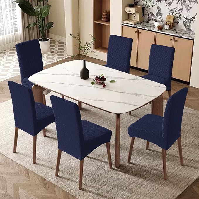 Genina Waterproof Chair Covers for Dining Room Set of 6, Removable Washable Chair Slipcover Protectors, Navy Blue