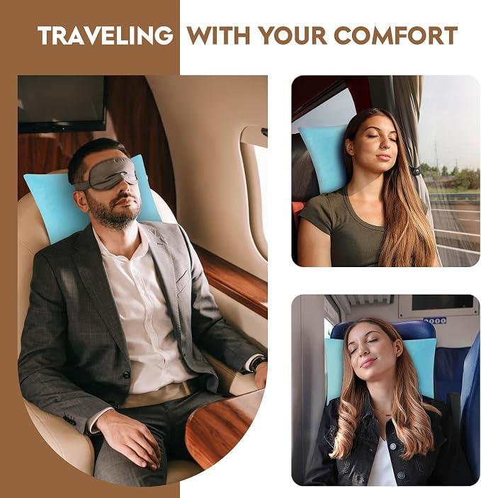 Small Shredded Memory Foam Pillow, Camping Pillow Travel Pillow - Compressible Medium Firm, Breathable Cover, Ideal Backpacking Hiking, Airplane and Car (Sky Blue, M)