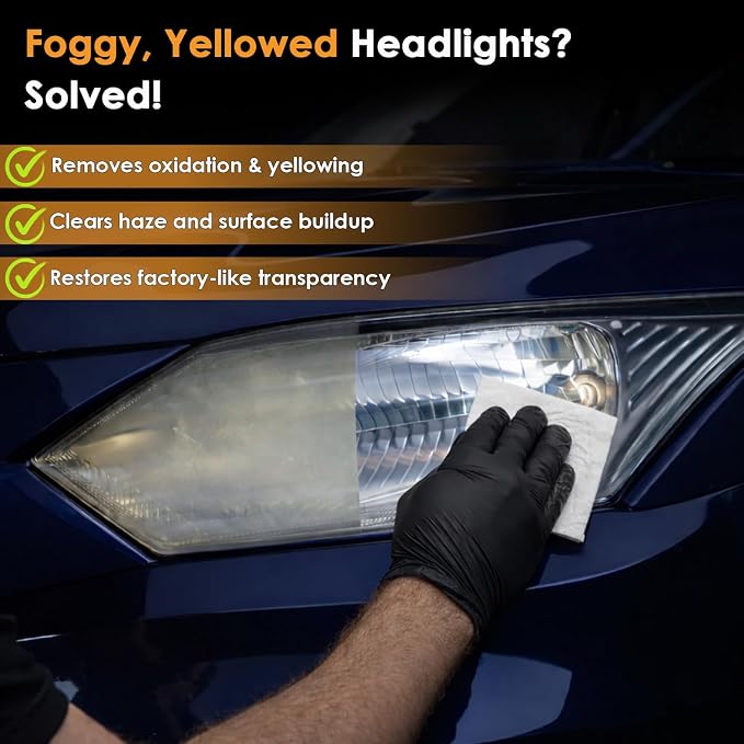 Car Headlight Restoration Kit, 2-Step Headlight Cleaner with Oxidation Removal & Ceramic Coating Wipes, Removes Oxide & Yellowing Restore Clarity, Headlight Polish Restorer Kit (2 Set)
