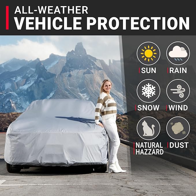 iCarCover 18-Layer Car Cover Waterproof All Weather, Premium Quality Car Covers for Automobiles, UV Protection, AR Spider, 930 940, RX-7, Pinto, Size C26 (See Size Chart)