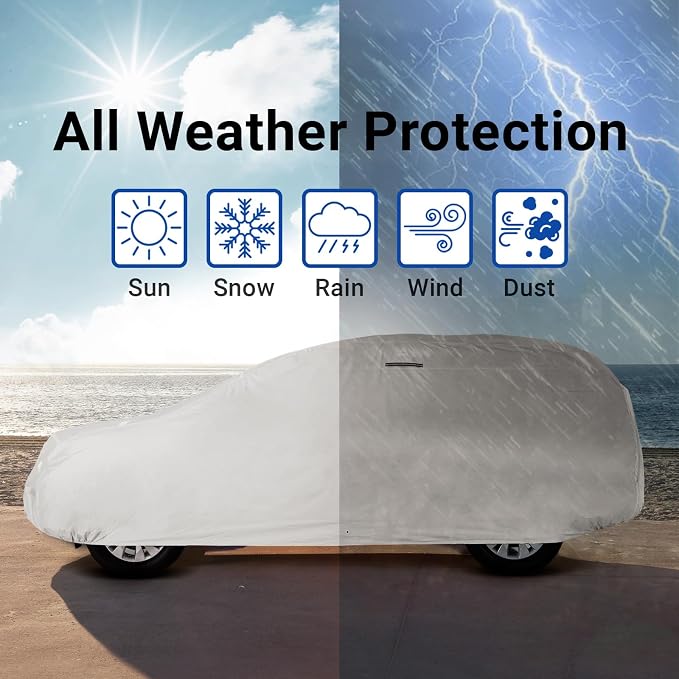 iCarCover Premium Heavy Duty SUV Car Cover - Waterproof All Weather Rain Snow UV Protection, CJ-5, Wrangler, FJ40, Tracker 2-Door, Sidekick 2-Door, Size S56 (See Size Chart), Stripe - Light Gray/Black