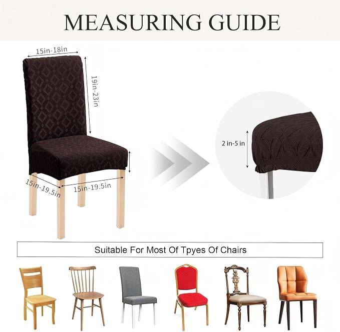 Genina Waterproof Chair Covers for Dining Room Set of 6, Removable Washable Chair Slipcover Protectors, Chocolate