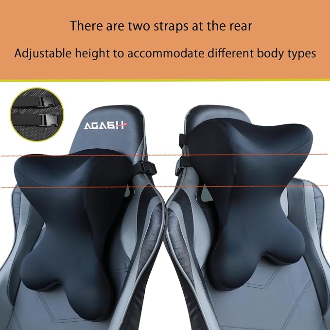 Car Headrest Pillow,Neck Support for Office Chair,100% Memory Foam Car Neck Pillow - Ergonomic Neck Support with Adjustable Double Strap, Breathable Comfort for Car, Gaming & Office Chairs