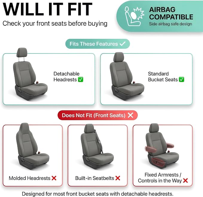FH Group Universal Car Seat Covers Front Set for SUV Truck Sedan Vans | 3D Textured Breathable Fabric Seat Cover Set Protector with Airbag Compatible Interior Upgrade - Red