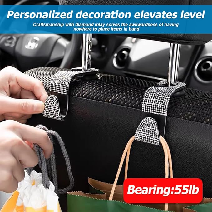 Osilly 27PCS Bling Car Accessories Set for Women, 15 Inch Reinestone Crystal Steering Wheel Covers License Plate Frame USB Charger Phone Holder Coasters, Vehicle Decorations, Universal Fit(Pink)