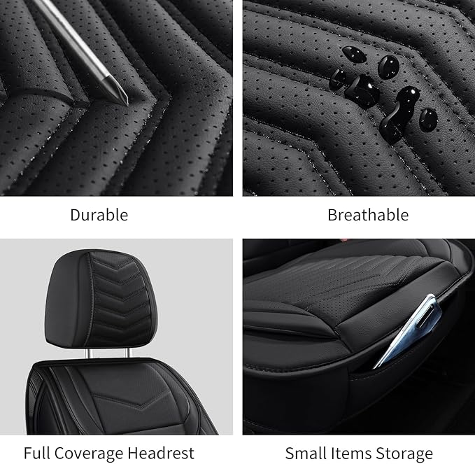 HChengkikz Front Car Seat Cover, Waterproof Faux Leather (Black) | Easy Maintenance, Airbag Compatible, Universal Fit For Most SUVs Trucks Pick-ups Sedans