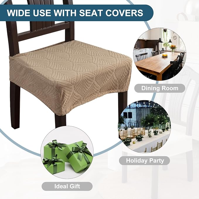 Removable Washable Dining Chair Seat Covers Set of 4,Stretch Jacquard Chair Seat Cushion Protector Slipcovers, Rear Covers