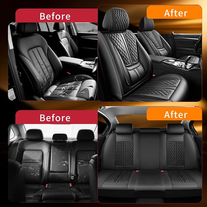 Fit Versa Car Seat Covers Compatible with Nissan Versa 2009-2025 2026.Full Coverage Waterproof Leather,Compatible with Airbag,All - Weather Seat Cushion Protector(Full Set, Black)