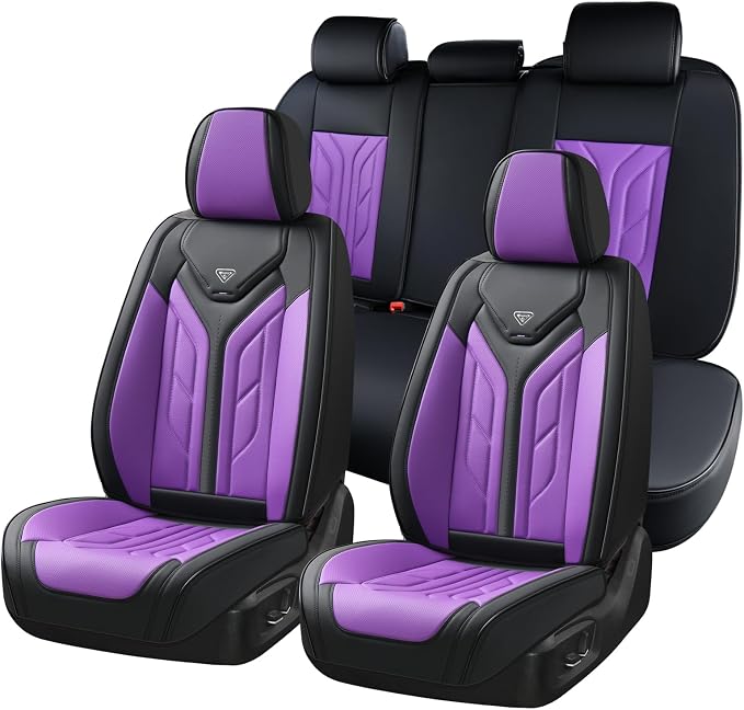 Coverado Car Seat Covers Full Set, Car Seat Protectors Leather Seat Covers for Cars, Automotive Seat Covers Car Accessories Universal Fit for Most Sedans SUV Pick-up Truck(Black&Purple)