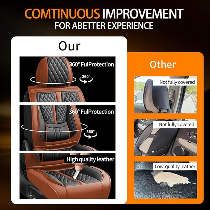 Fit Ariya Car Seat Covers Compatible with Nissan Ariya 2023-2024 2025.Full Coverage Waterproof Leather,Compatible with Airbag,All - Weather Seat Cushion Protector(2 Front,Brown)