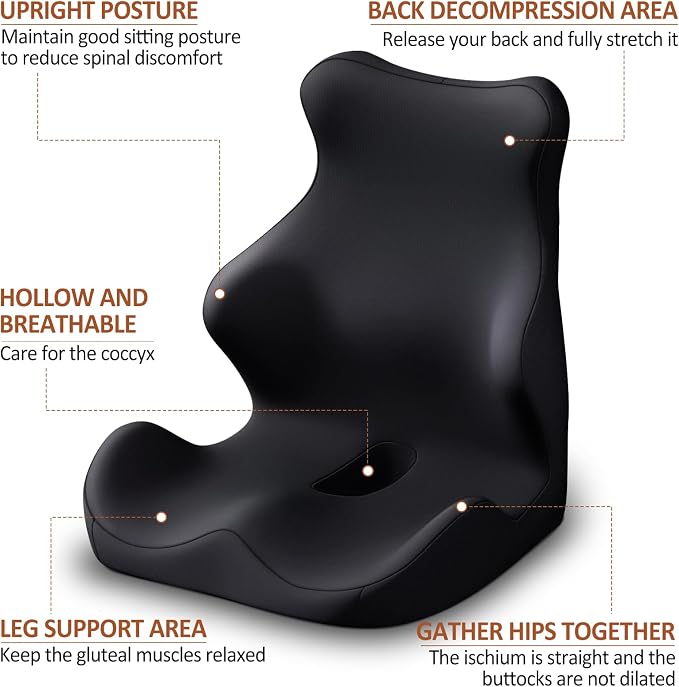 Seat Cushion with Back Support,Lumbar Support Pillow for Office Chair,office chair cushion for Sciatica and Hemorrhoid Relief,Tailbone Pain,Memory Foam Seat Cushion with L-Shaped Ergonomic Design