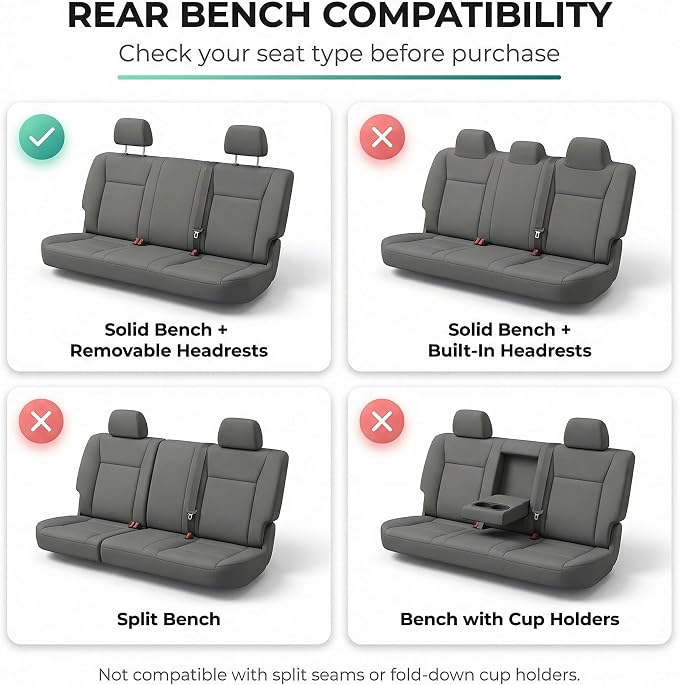 FH Group Car Seat Covers Classic PU Leather Split Bench Car Seat Cover – Universal Fit for Cars Trucks & SUVs (Black/Gray)