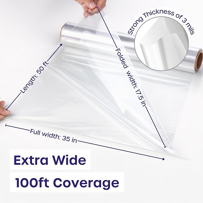 volila Clear Cellophane Wrap Roll (35 in x 50 ft) - 3 Mil Thick Cellophane Wrap for Gift Basket, Treats, Flower Wrapping, Clear Wrapping Paper (35" folds into 17.5")