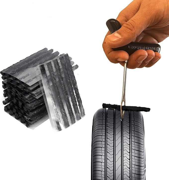 GRAND PITSTOP 27 Pcs Universal Tire Repair Kit, Heavy Duty Car Emergency Tool Kit for Flat Tire Puncture Repair, Compact Kit for Autos, Cars, Motorcycles, Trucks, RVs, etc. (30 Strips)