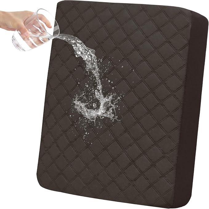Easy-Going Waterproof Chair Cushion Cover, Non-Slip Leakproof Sofa Seat Cushion Slipcovers, Quilted and Stretch Furniture Protector for Dogs, Pets (1-Piece Chair Cushion, Chocolate)