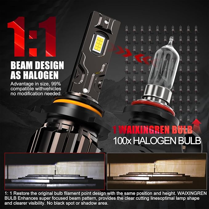 Bulb, 26000LM Super Bright 6500K 800% Brighter Bulbs with Turbo Fan, IP68 Waterproof, Plug-N-Play (9005)