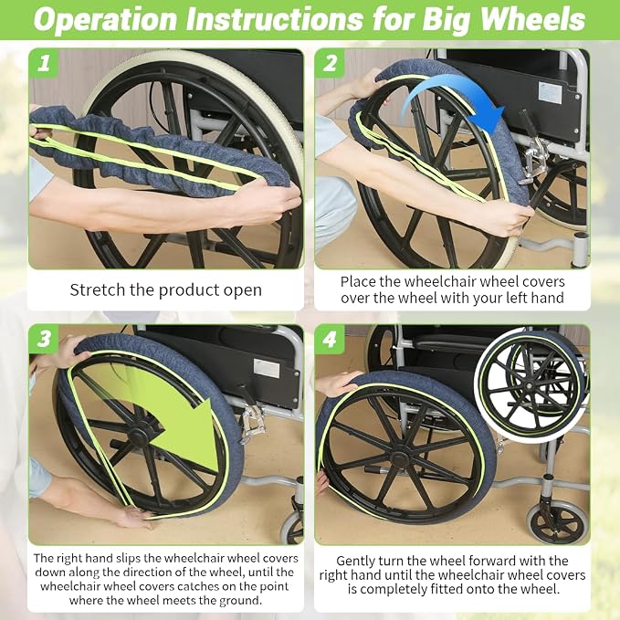 Wheelchair Wheel Covers 2 Pack - Dust proof Floor Protectors, Non-Slip & Silent Rolling Covers for Indoor Use - Fits Most Wheelchair Tires (Blue, 22in)